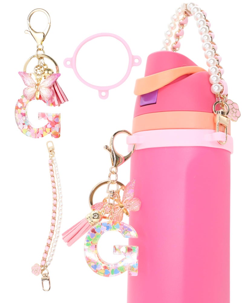TOVICE Letter Accessories for Owala Water Bottle 24-40oz, 3PC Cute Initial Keychain & Water Bottle Handle Strap with a Thick Elastic Silicone Ring Holder - Image 1
